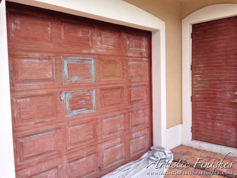 Faux Wood Garage Door & Front Door (Before)